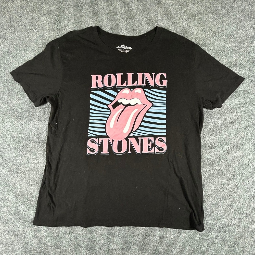 The Rolling Stones T-Shirt Womens Size L Black Graphic Tongue Logo Rock Band Tee